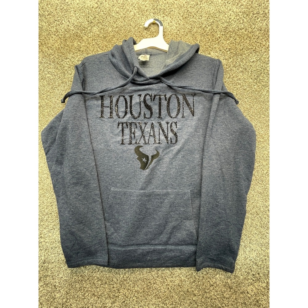 NFL Team Apparel Houston Texans Hoodie Women L Blue NWOT Rhinestone Pullover